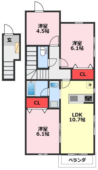 SUN OTTO HILLS(3LDK/2階)の間取り写真