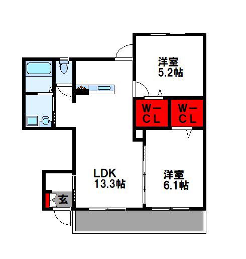 ミアカーサ・セリC(2LDK/1階)の間取り写真