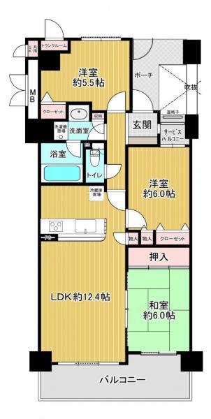 京阪東ローズタウン・ファインガーデン(3LDK/7階)の間取り写真