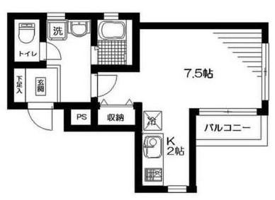 山手曙橋マンション(ワンルーム/2階)の間取り写真