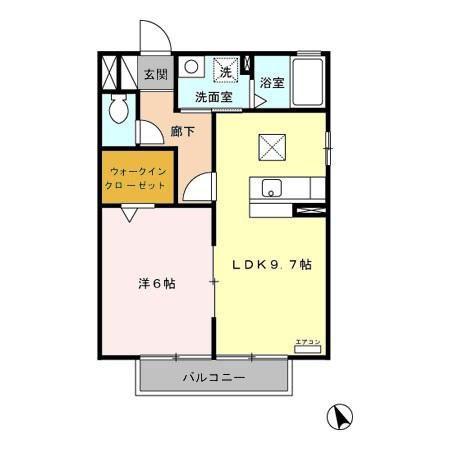 モナリエ大将ヶ根(1LDK/1階)の間取り写真