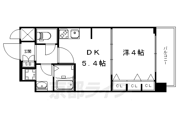ベラジオ京都一乗寺II(1DK/3階)の間取り写真