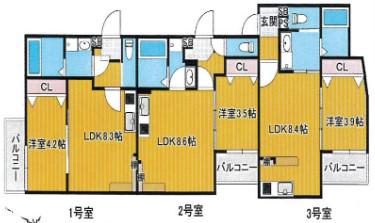 FIKA箱崎(1LDK/1階)の間取り写真