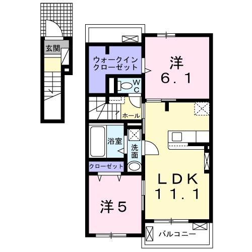 ヴィオラ パッソVIII(2LDK/2階)の間取り写真
