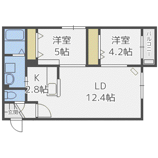 ハルトラーテ山鼻II(2LDK/4階)の間取り写真