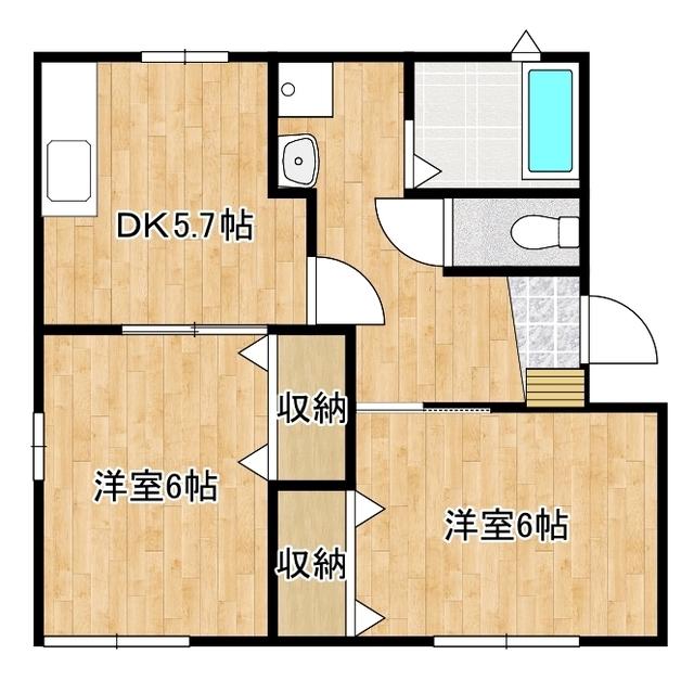 ハイツさくらいD棟(2DK/2階)の間取り写真