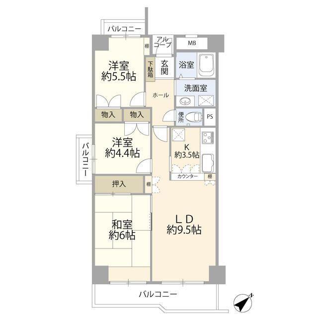 ソフィア稲毛2号棟(3LDK/7階)の間取り写真