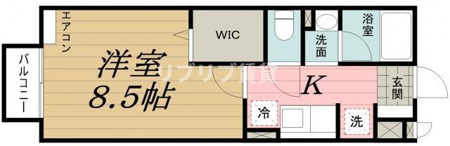 ヴェルデ都町(1K/2階)の間取り写真