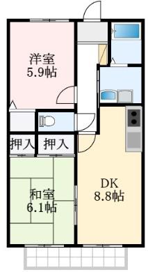グレイスコート A棟(2DK/2階)の間取り写真