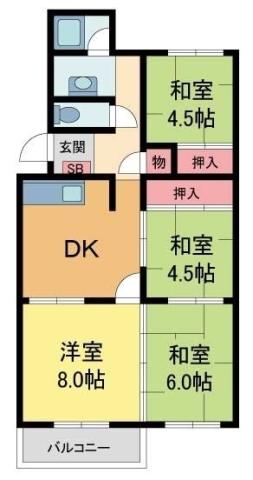 宝塚光明2棟(4DK/4階)の間取り写真