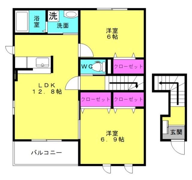 フロイデI(2LDK/2階)の間取り写真