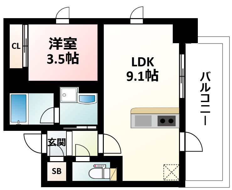 シーズンフラッツ新大阪(1LDK/5階)の間取り写真