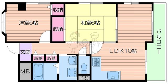 サンライズ ヤマウチ(2LDK/5階)の間取り写真