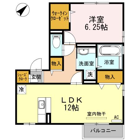 ミラカーサIII棟(1LDK/2階)の間取り写真