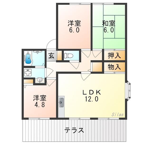 クレスト羽曳野IIB棟(3LDK/1階)の間取り写真