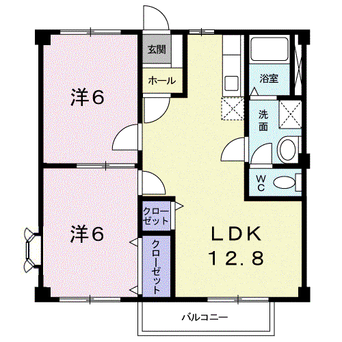 ニューシティ聖(2LDK/2階)の間取り写真