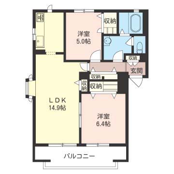 ソレイユ湘南2(2LDK/2階)の間取り写真