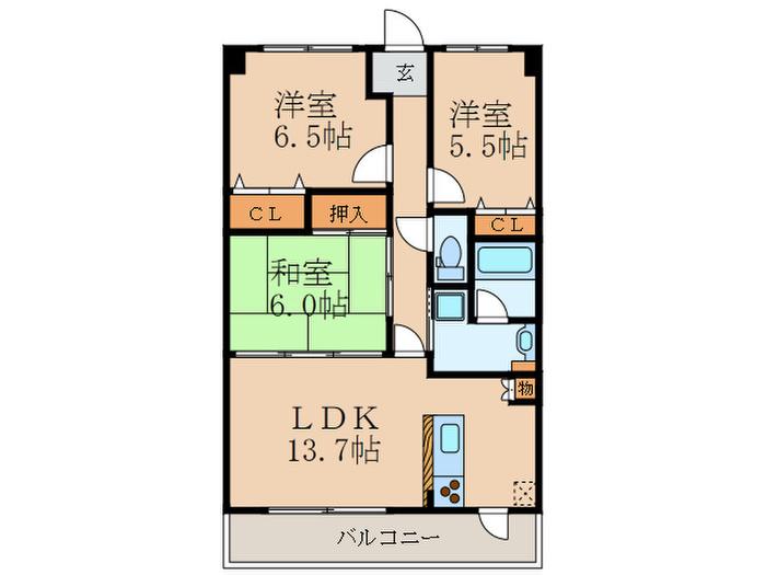 クローバー・ノース江坂(3LDK/3階)の間取り写真