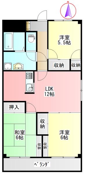 グランツ杉山 I(3LDK/3階)の間取り写真