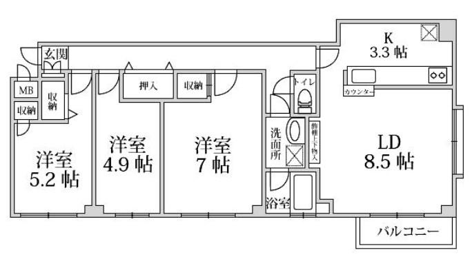 リオマンション(3LDK/2階)の間取り写真