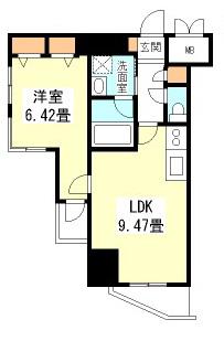 ビエラコート天神橋(1LDK/9階)の間取り写真