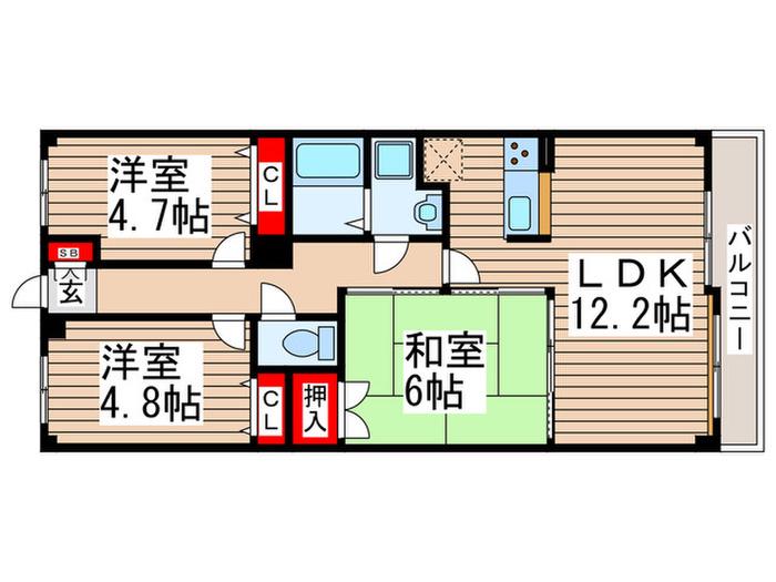 ルーチェ南流山(3LDK/5階)の間取り写真