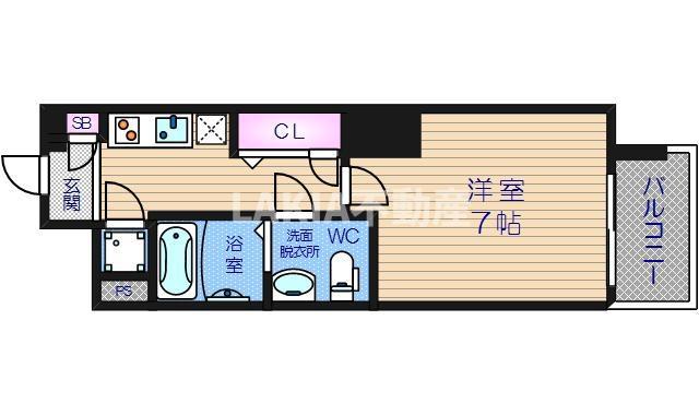 アドバンス上町台ラシュレ(1K/4階)の間取り写真