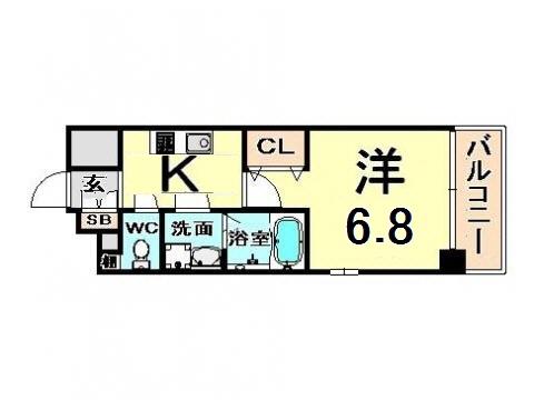 エスキュート尼崎(1K/8階)の間取り写真