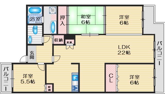 アラメダ 江坂(4LDK/2階)の間取り写真