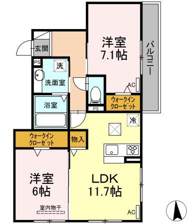 ローブ花水木(2LDK/1階)の間取り写真