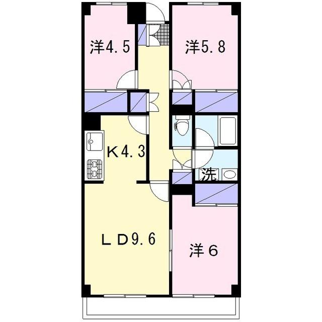ファミーユ大和(3LDK/4階)の間取り写真