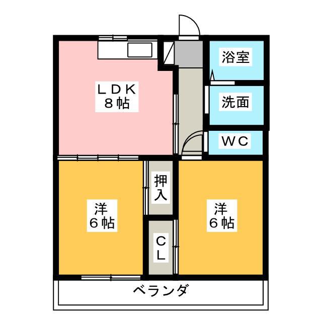 シルフィード(2DK/2階)の間取り写真