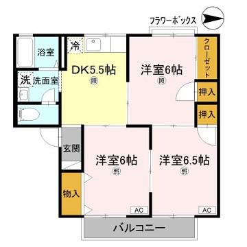 シャトルSKA棟(3DK/2階)の間取り写真