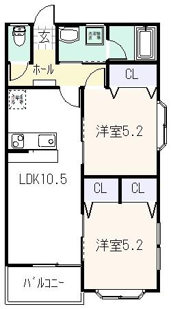 ハイツサラダ館(2LDK/1階)の間取り写真
