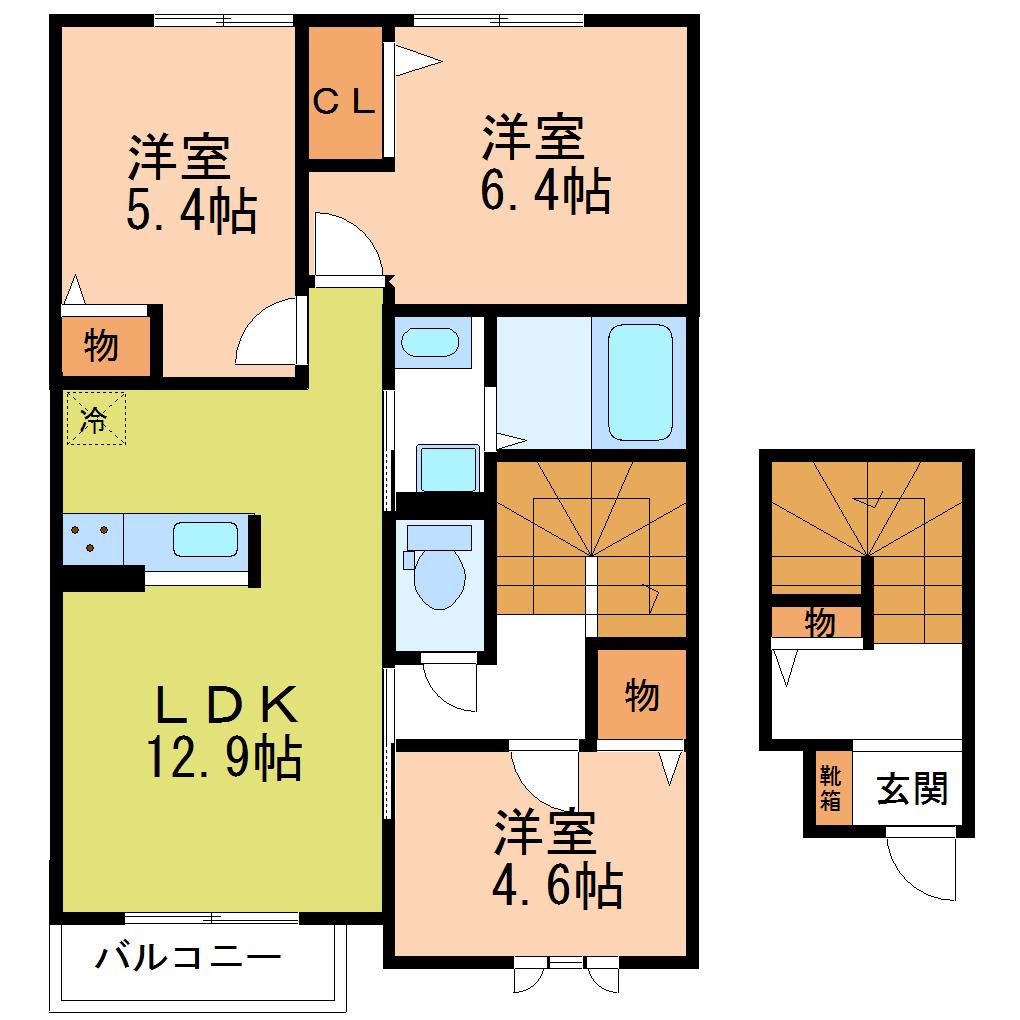 アウリンコ 円面田(3LDK/2階)の間取り写真