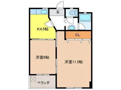 ハイツ松野(2K/1階)の間取り写真
