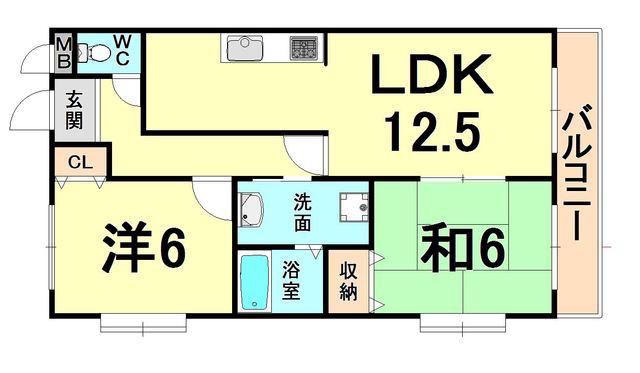 サニーコート伊丹(2LDK/3階)の間取り写真