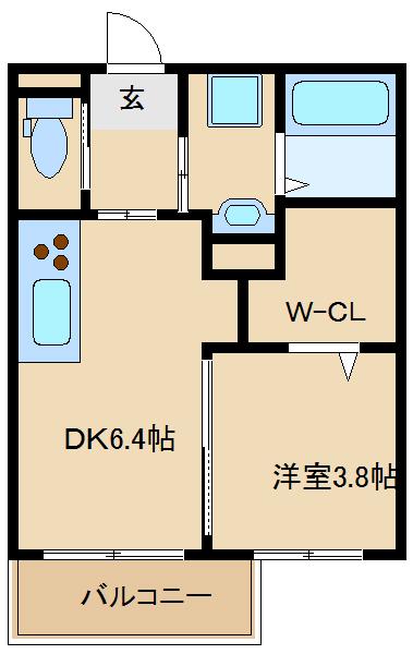 プレミール御幸町(1DK/2階)の間取り写真