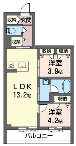 プレステージ柏陽A棟 積水ハウスシャーメゾンマンション(2LDK/1階)の間取り写真