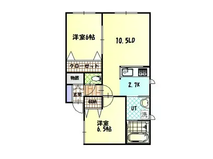 フェリシダA棟(2LDK/1階)の間取り写真
