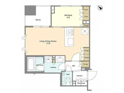 DUE TSUKISHIMA II(1LDK/11階)の間取り写真