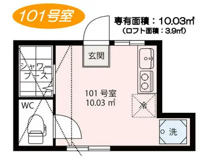プラスムアパートメント熊野前(ワンルーム/1階)の間取り写真