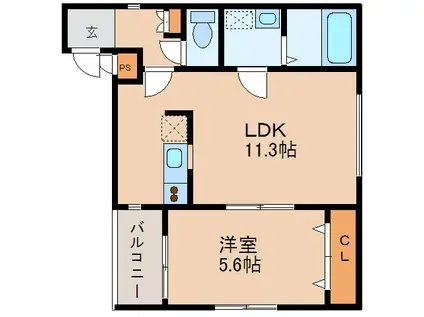 クレッシェンド空港前(1LDK/2階)の間取り写真