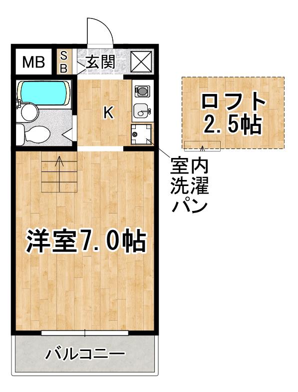 パッサージュII(1K/2階)の間取り写真
