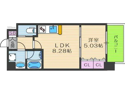 プレジオ中津(1LDK/3階)の間取り写真