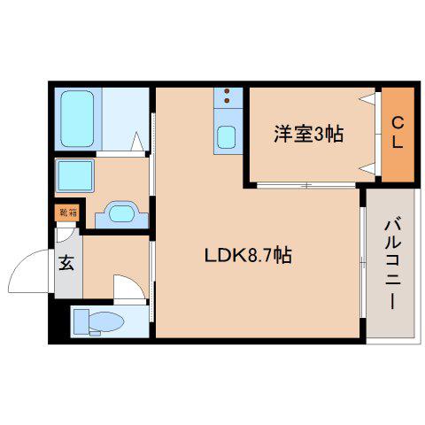 ジーメゾン奈良エルカーサ(1LDK/2階)の間取り写真