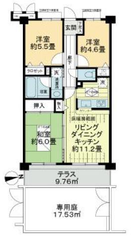 ライオンズマンション吉祥寺南(3LDK/1階)の間取り写真
