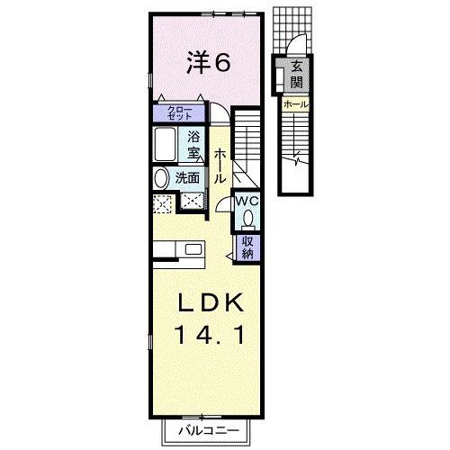 パークサウス 東森岡(1LDK/2階)の間取り写真