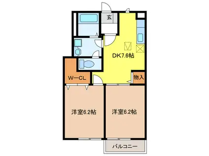 VILLA若宮C(2DK/1階)の間取り写真