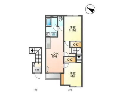 どんどんハウスII(2LDK/2階)の間取り写真